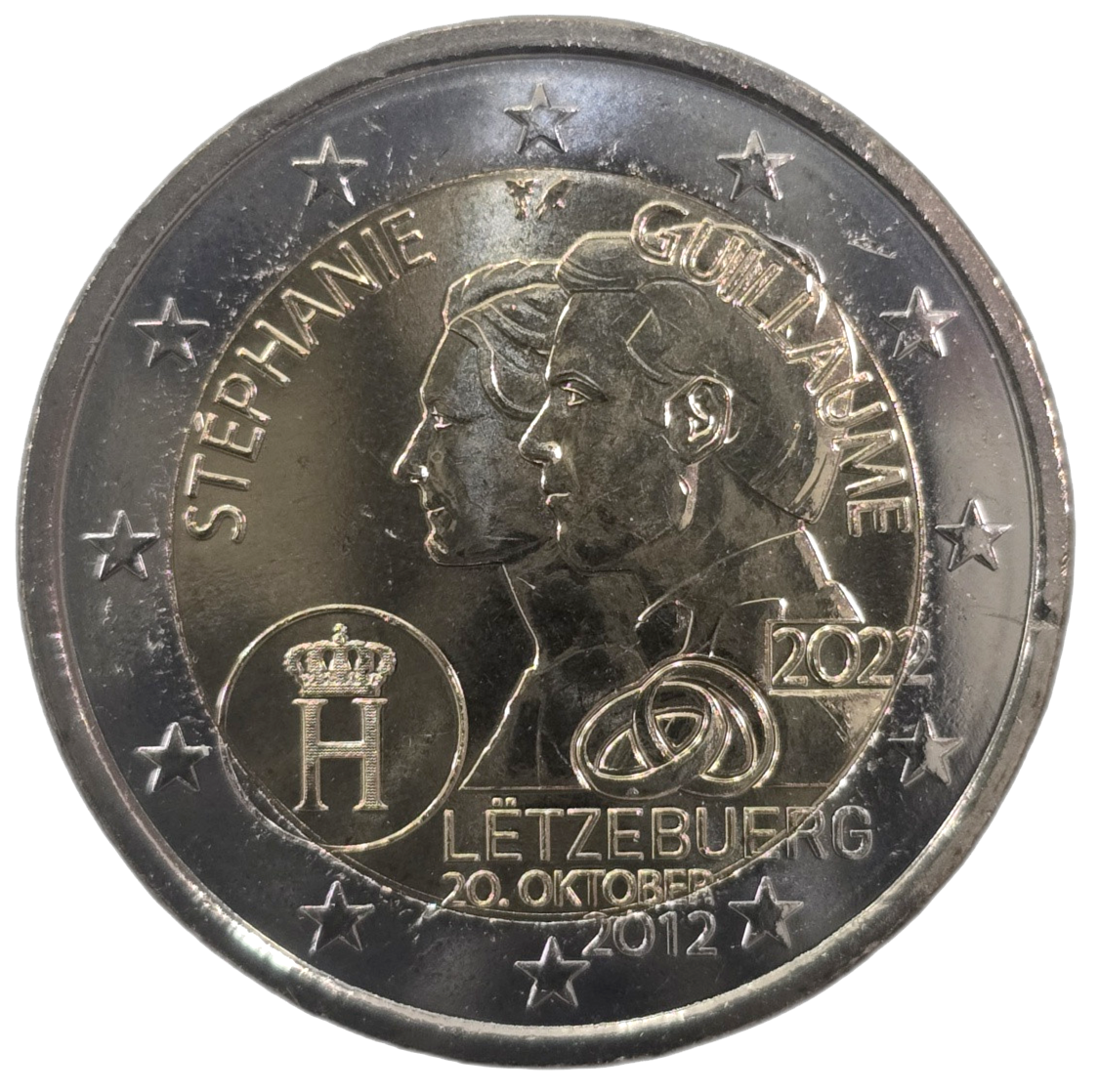 2 euros conmemorativa 10º aniversario de boda del Gran Duque Heredero Guillermo y la Gran Duquesa Heredera Estefanía